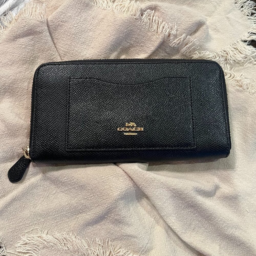Coach Crossgrain Leather Accordian Zip Wallet Black